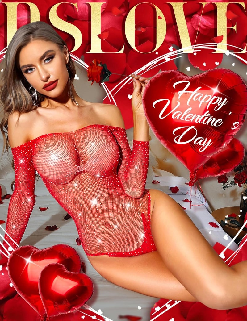 RSLOVE Women Lingerie Fishnet Bodysuit Sparkle Rhinestone Sexy Mesh Teddy Lingerie - Image 2